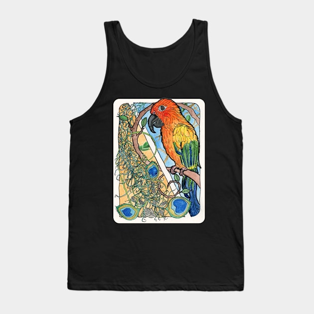 Sun Conure with Feathers and Sunflower Seeds Watercolor Print Tank Top by CrysOdenkirk